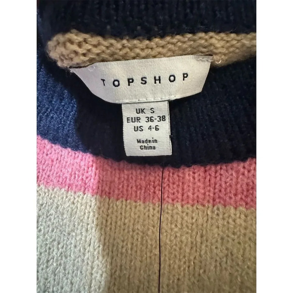 NWT Topshop Women's Knitted Crew Neck Striped Pullover Sweater Multicolor Sz S - Picture 8 of 9